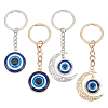 ARRICRAFT 4Pcs 4 Style Flat Round & Moon with Evil Eye Resin Pendant Keychains KEYC-AR0001-23-1