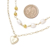 Natural Cultured Freshwater Pearl Rice Beads Brass Heart with Letter Pendant Paperclip Chain Double Layered Necklaces NJEW-JN05378-01-3