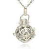 Silver Color Plated Brass Hollow Round Cage Pendants KK-J235-04S-1