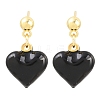 Valentine's Day Heart Brass Enamel Dangle Stud Earrings EJEW-Z164-19G-03-5