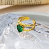 304 Stainless Steel & Cubic Zirconia Cuff Open Rings for Women RJEW-G376-01G-03-1