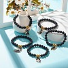 Natural Lava Rock Round Beaded Stretch Bracelet with Halloween Alloy Enamel Charm BJEW-JB08012-2