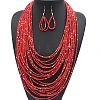 Ethnic Style Acrylic Seed Beaded Multilayer Necklaces & Teardrop Dangle Earrings Sets WGF31E6-03-2