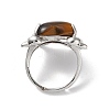 Natural Tiger Eye Dolphin & Heart Adjustable Rings RJEW-K241-02P-02-2