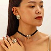 Spiral Round Alloy with Imitation Leather Choker & Stud Earring & Ring Sets for Women FS-WG641D5-05-2