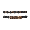 2Pcs 2 Styles Coconut and Natural Black Agate Beads Stretch Bracelets for Women BJEW-JB12672-4