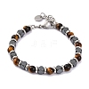 Natural Tiger Eye & Magnetic Synthetic Hematite Round Beaded Bracelet X-BJEW-P339-02P-03-1