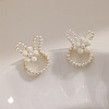 Alloy Imitation Pearl Plastic Rabbit & Flower Stud Earrings for Women WGC2AFB-01-1