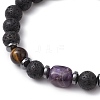 Natural Lava Rock Beads  Stretch Bracelets for Women Men BJEW-JB11323-4