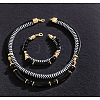 Alloy Polyester Black White Necklace & Bracelet Set FS-WG59022-03-1