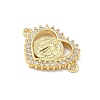 Religion Brass Micro Pave Clear Cubic Zirconia Heart with Saint Benedict Medal Links Connector Charms KK-P350-05G-2