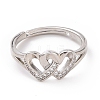 Clear Cubic Zirconia Interlocking Double Heart Adjustable Ring RJEW-C029-06P-2