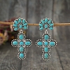 Synthetic Turquoise Cross Dangle Stud Earrings PW-WG58438-01-2