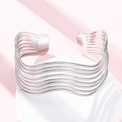 304 Stainless Steel Cuff Bangles for Women BJEW-D306-05P-1