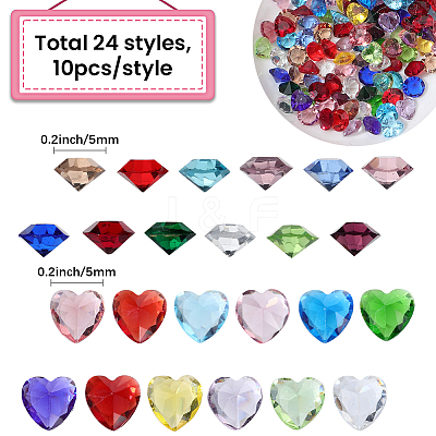 240Pcs 24 Colors Glass Rhinestone Cabochons GLAA-SC0003-23-1