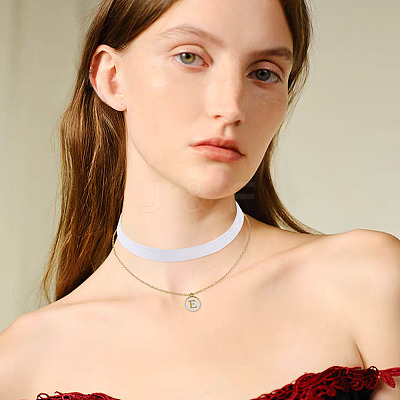 Alloy Enamel Letter Pendant Single Face White Velvet Ribbon & Brass Chain Double Layered Choker Necklaces NJEW-TAC0034-1