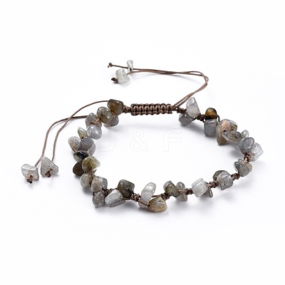 Adjustable Natural Labradorite Chip Beads Braided Bead Bracelets BJEW-JB04392-04-1