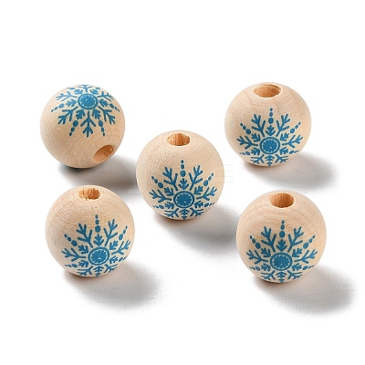 Printed Wood European Beads WOOD-Z002-08G-1