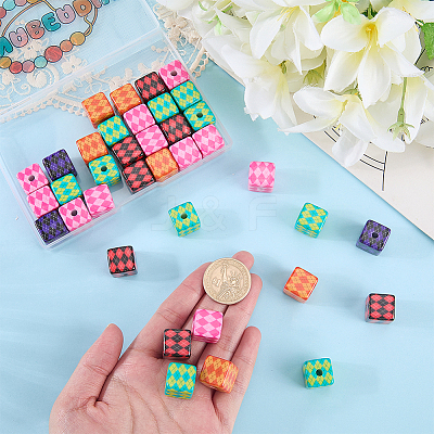 40Pcs Printed Opaque Acrylic Beads MACR-PA0001-86-1