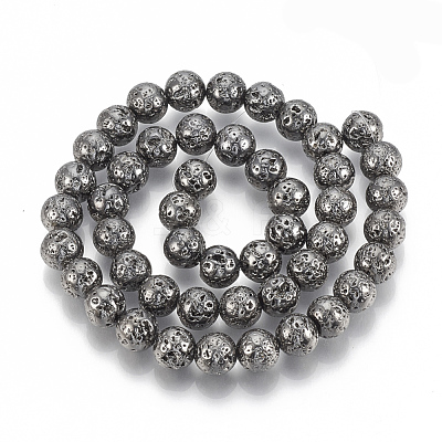 Electroplated Natural Lava Rock Bead Strands X-G-T061-55D-8mm-1