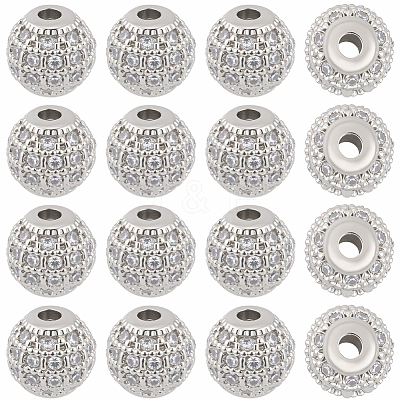 20Pcs Round Brass Micro Pave Cubic Zirconia Beads ZIRC-SC0001-37B-1