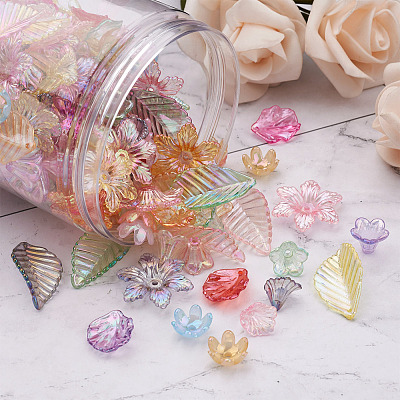 300Pcs 6 Style Transparent Acrylic Bead Caps TACR-CD0001-03-1