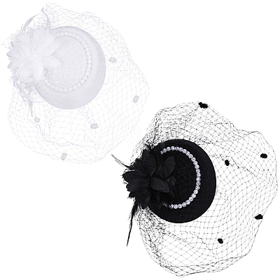 2Pcs 2 Colors Women's Fascinator Hat AJEW-GF0010-07-1