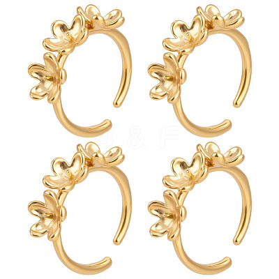 4Pcs 304 Stainless Steel Flower Open Cuff Ring Findings STAS-ME0003-07-1