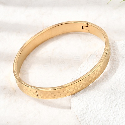304 Stainless Steel Tartan Textured Hinged Cuff Bangles for Women SA-CBAC920-10G-1