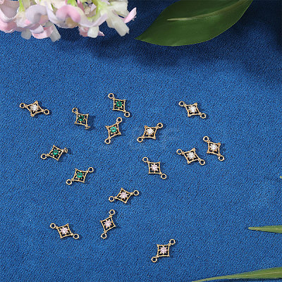 15Pcs 3 Colors Brass Pave Cubic Zirconia Connector Charms KK-CA0003-86-1