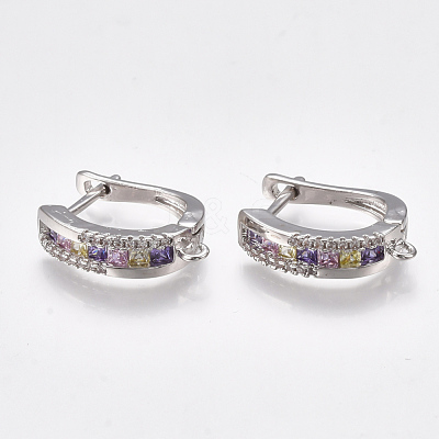 Brass Micro Pave Cubic Zirconia Hoop Earring Findings with Latch Back Closure EJEW-S201-105-1