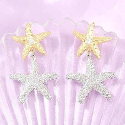 Brass Micro Pave Cubic Zirconia Dangle Stud Earrings EJEW-G471-29D-GP-1