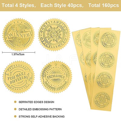 40 Sheets 4 Styles Plastic Self Adhesive Gold Foil Embossed Stickers DIY-CP0010-41-1