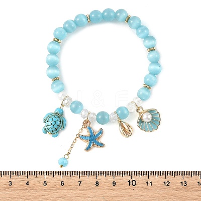 Summer Cat Eye Round Bead Stretch Bracelets BJEW-TA00750-1
