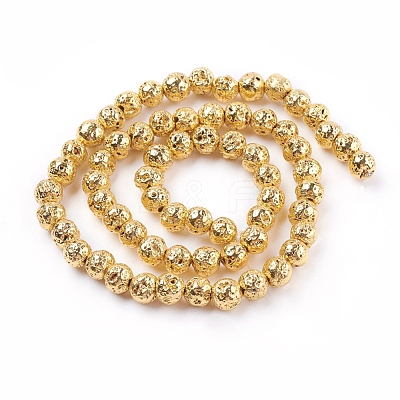 Electroplated Natural Lava Rock Beads Strands G-K259-57-4mm-G-1