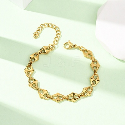 304 Stainless Steel Rhombus Link Chain Bracelets for Women BJEW-F536-09G-1