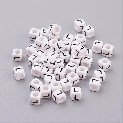 White Letter L Acrylic Cube Beads X-PL37C9308-L-1