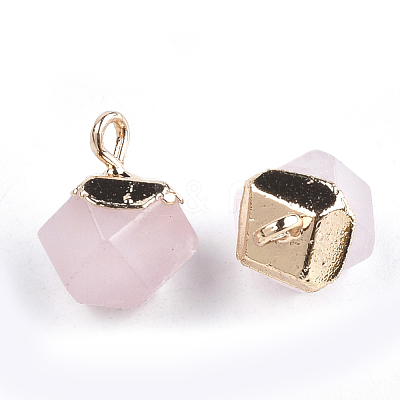 Electroplate Natural Rose Quartz Star Cut Round Charms G-S344-08H-1