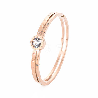 Crystal Rhinestone Flat Round Bangle with Roman Numeral BJEW-N017-007RG-1