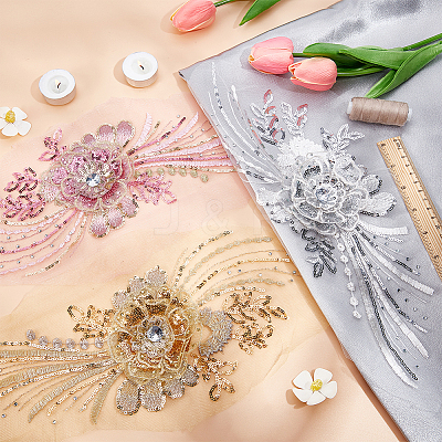 3D Flower Organgza Polyester Embroidery Ornament Accessories PATC-WH0008-03C-1