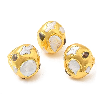 Brass Twist Oval Dome Adjustable Rings with Natural Pearl RJEW-M150-01G-1