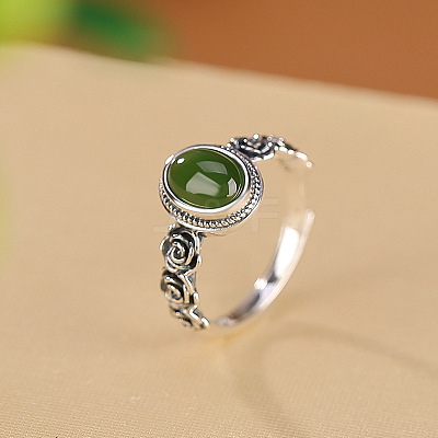 Oval Natural Jade Finger Rings WG8AEAC-01-1