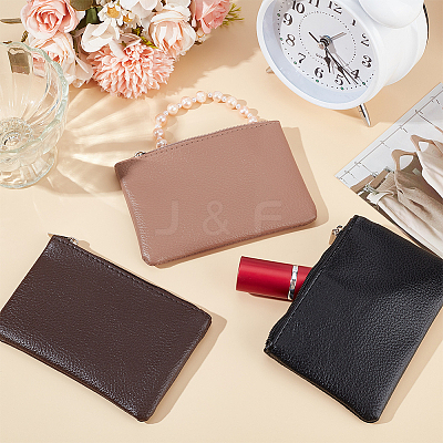 3Pcs 3 Colors Litchi Print PU Leather Zip Pouches ABAG-CP0001-07-1