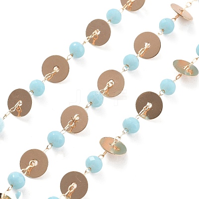 Handmade Brass & Glass Bead Flat Round Chains CHC-L051-06KCG-01-1