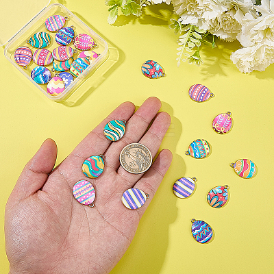 28Pcs 14 Colors Printed Alloy Pendants ENAM-BM0001-31-1