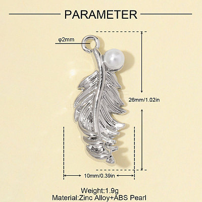 Zinc Alloy with ABS Plastic Imitation Pearl Pendants AL-OY001-39P-1