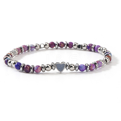 Dyed Natural Purple Imperial Jasper Round Beaded Stretch Bracelets EV1340-1-1