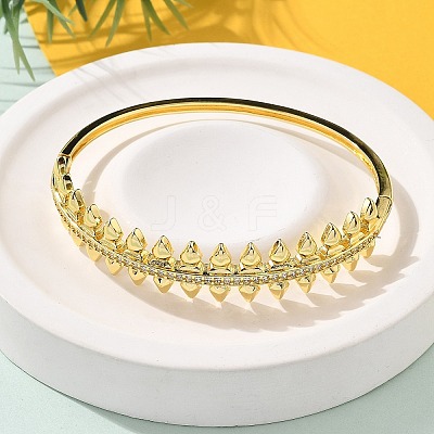 Brass Micro Pave Clear Cubic Zirconia Hinged Bangles for Women BJEW-S168-02G-1