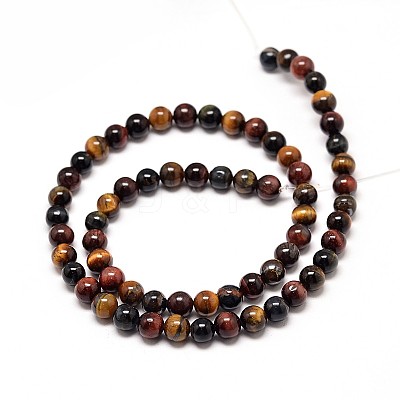 Natural Mixed Tiger Eye Round Bead Strands G-P072-35-6mm-1