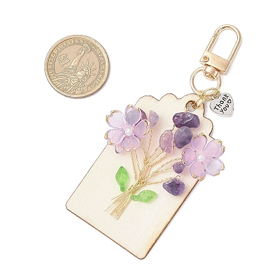 Flower Natural Amethyst & Lemon Jade & Synthetic Turquoise & Cherry Quartz Glass Chip Pendant Decorations HJEW-JM03239-1